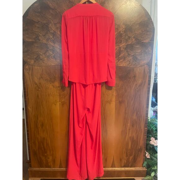 BCBG MAXAZRIA Rigsby Wide Leg Flowy Jumpsuit in Berry Red Size XXS Silky - Picture 2 of 9